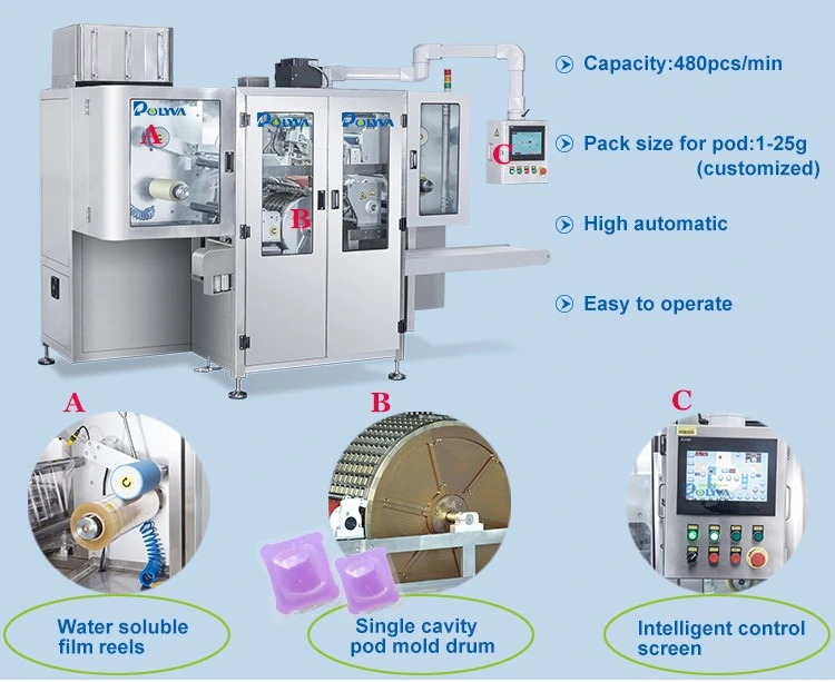 Vagem detergente de lavagem líquida da lavanderia do filme solúvel em água automático de PVA/máquina empacotamento de embalagem do malote/cápsula
