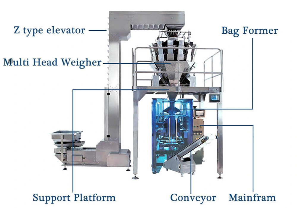 Automatic Vertical Mixed Dried Fruits/Potato Chip/Coffee Beans/Seeds/Rice/Granule/Fruit /Nuts /Snacks/Grain Form Fill Seal Packaging Packing Filling Machine