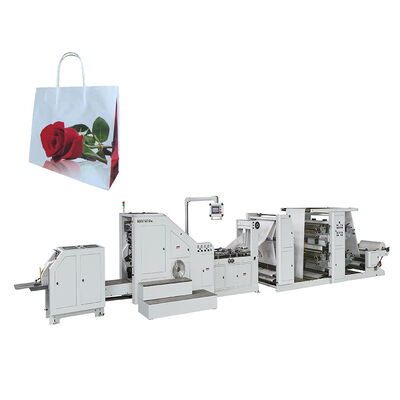 Sistema de controlo PLC Máquina de fabricação de sacos de compras de papel com unidade de impressão Flexo opcional Velocidade de produção de 30 a 80 sacos por minuto