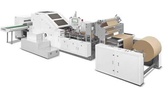 Velocidade de produção 30-80 sacos por minuto Equipamento de produção de sacos de papel com sistema de controlo PLC
